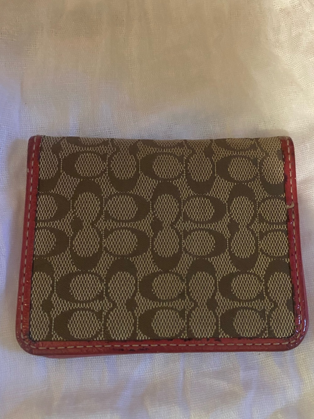Coach Signature pink & brown Canvas Card Slim Wallet